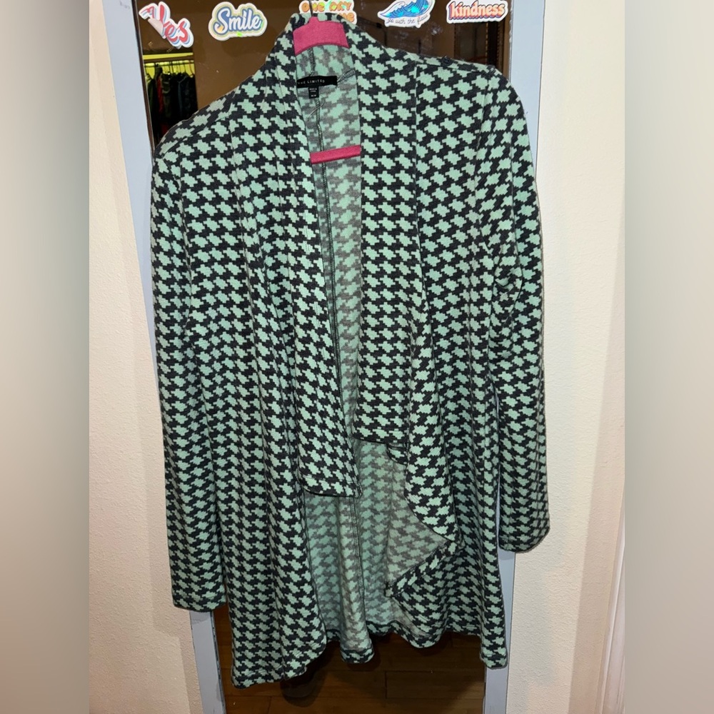 The Limited Gray and Green Houndstooth Cardigan